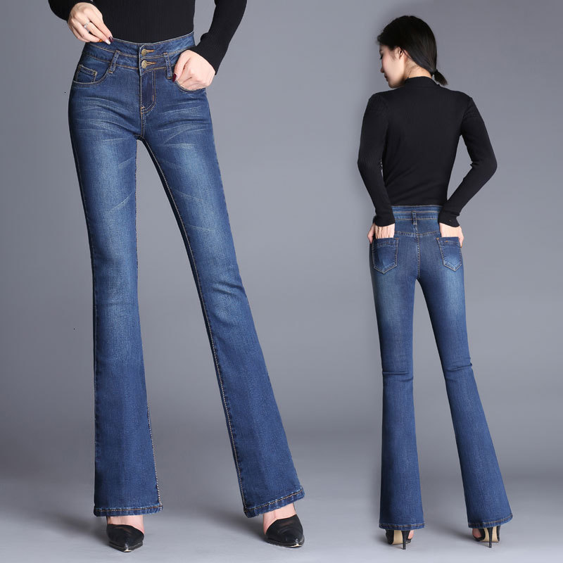 ؿ]3217 Blue Bell Bottom û  Regular Fit High Waisted  û Womens Plus Size Eleagant Bell Bottom Jeans 